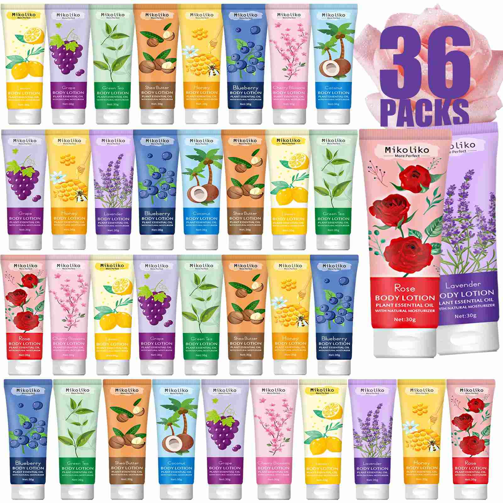 DBEAUTYM 36 Pack Bulk Body Lotion Gift Set, Travel Size Lotion Sets Natural Body Moisturizer with Shea Butter, Body Cream for Women, Birthday Christmas Valentines Gifts Set for Her Girlfriend Mom Wife